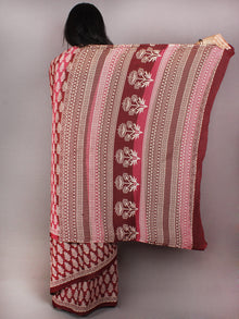 Maroon Pink Beige Hand Block Printed in Natural Colors Cotton Mul Saree - S03170694