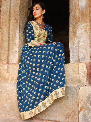 Indigo Garden - Hand Block Printed Long Angrakha Dress - D375F999