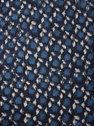 Indigo Blue Ivory Hand Block Printed Cotton Cambric Fabric Per Meter - F0916402