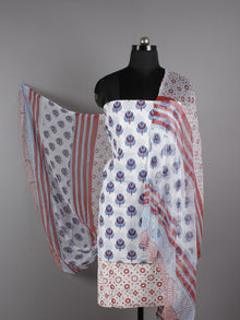 Ivory Blue Purple Maroon Hand Block Printed Cotton Suit-Salwar Fabric With Chiffon Dupatta - S16281236
