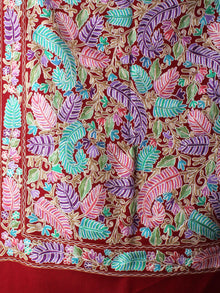 Maroon Aari Embroidery Pure Wool Jamawar Stole from Kashmir - S6317079