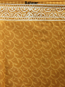 GoldenRod Yellow White Hand Block Printed Cotton Suit-Salwar Fabric With Chiffon Dupatta - S1628047