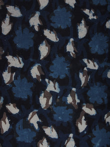Indigo Blue Ivory Hand Block Printed Cotton Cambric Fabric Per Meter - F0916402