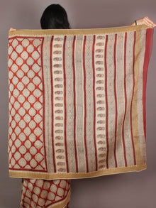 Maroon Beige Bagru Hand Block Printed in Natural Vegetable Colors Chanderi Saree With Geecha Border - S03170315