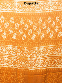GoldenRod Yellow White Hand Block Printed Cotton Suit-Salwar Fabric With Chiffon Dupatta - S1628047