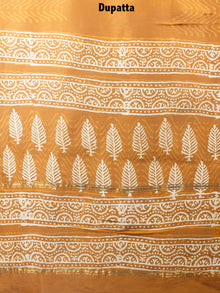GoldenRod Yellow Hand Block Printed Chanderi Kurta-Salwar Fabric With Chanderi Dupatta - S1628070