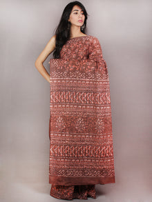 Brown Brick Red Ivory Bagru Dabu Hand Block Printed in Natural Colors Cotton Mul Saree - S03170700