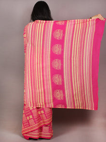 Pink Light Yellow Block Printed in Natural Colors Cotton Mul Saree - S03170704