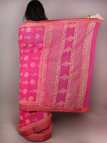 Pink Beige Hand Block Printed in Natural Colors Cotton Mul Saree With Resham Border - S03170705