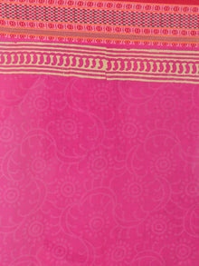 Pink Beige Hand Block Printed in Natural Colors Cotton Mul Saree With Resham Border - S03170705
