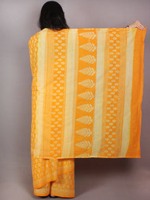 Yellow Ivory Hand Block Printed in Natural Colors Cotton Mul Saree - S03170706