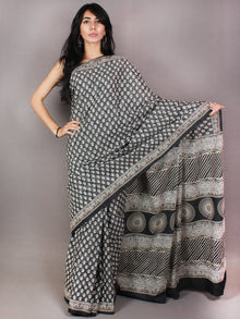 Black Ivory Hand Block Printed in Natural Colors Cotton Mul Saree - S03170707