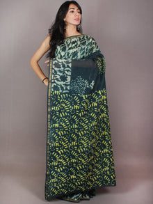 Pine Green Yellow Ivory Hand Block Printed in Natural Colors Chanderi Saree - S03170709