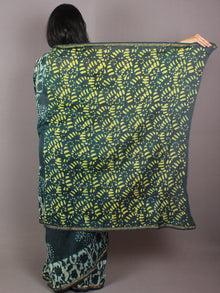 Pine Green Yellow Ivory Hand Block Printed in Natural Colors Chanderi Saree - S03170709