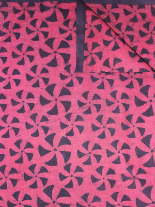 Light Pink Black Hand Block Printed Cotton Cambric Fabric Per Meter - F0916465