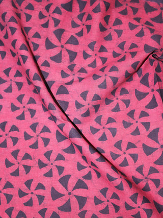 Light Pink Black Hand Block Printed Cotton Cambric Fabric Per Meter - F0916465