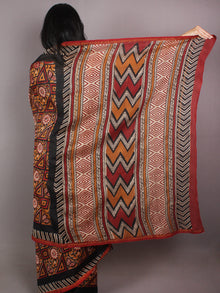 Brown Red Black Hand Block Printed in Natural Colors Chanderi Saree - S03170710