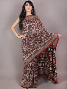 Brown Maroon Red Hand Block Printed in Natural Colors Chanderi Saree - S03170715