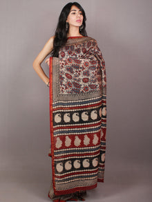 Brown Maroon Red Hand Block Printed in Natural Colors Chanderi Saree - S03170715