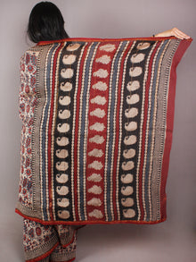 Brown Maroon Red Hand Block Printed in Natural Colors Chanderi Saree - S03170715