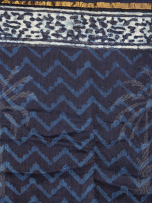 Indigo White Blue Hand Block Printed in Natural Colors Chanderi Saree - S03170717