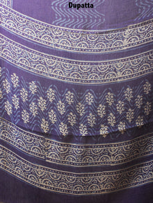 Purple Beige Hand Block Printed Cotton Suit-Salwar Fabric With Chiffon Dupatta - S1628072