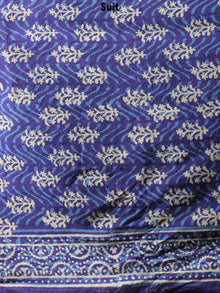 Purple Beige Hand Block Printed Cotton Suit-Salwar Fabric With Chiffon Dupatta - S1628072