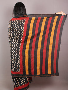 Black Red Beige Orange Hand Block Printed in Chanderi Saree - S03170722