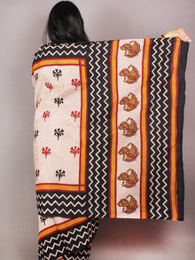 Beige Black Red Hand Block Printed in Cotton Mul Saree - S03170723