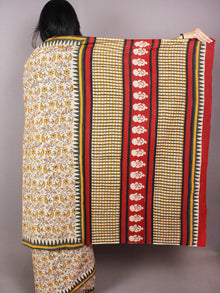 Beige Yellow Red Black Hand Block Printed in Cotton Mul Saree - S03170724