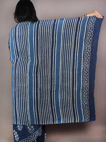 Indigo White Blue Hand Block Printed in Cotton Mul Saree - S03170725