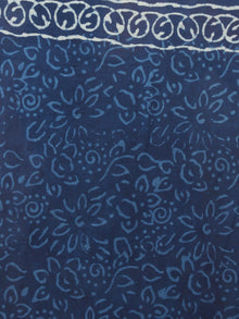 Indigo White Blue Hand Block Printed in Cotton Mul Saree - S03170725
