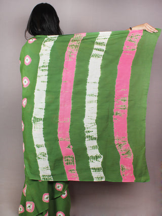 Green Pink Ivory Shibori Dyed Cotton Mul Saree  - S03170727