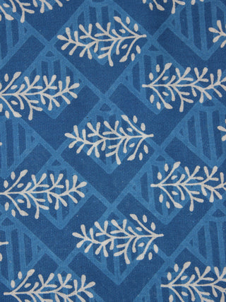 Blue White Hand Block Printed Cotton Cambric Fabric Per Meter - F0916468