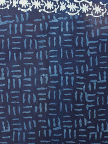 Indigo White Cotton Hand Block Printed & Painted Saree - S03170735