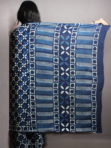 Indigo Cotton Hand Block Printed & Painted Saree - S03170736