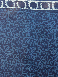 Indigo Cotton Hand Block Printed & Painted Saree - S03170736