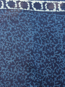 Indigo Cotton Hand Block Printed & Painted Saree - S03170736