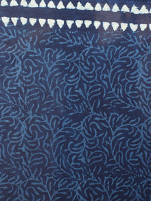 Indigo White Cotton Hand Block Printed & Painted Saree - S03170737