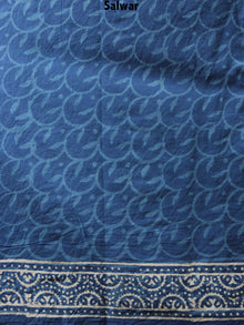 Indigo Beige Hand Block Printed Cotton Suit-Salwar Fabric With Chiffon Dupatta - S1628074