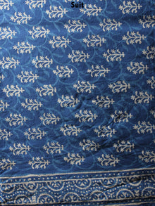 Indigo Beige Hand Block Printed Cotton Suit-Salwar Fabric With Chiffon Dupatta - S1628074