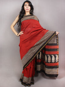 Red Beige Black Bagru Hand Block Printed & Hand Putai Chanderi Saree - S03170741