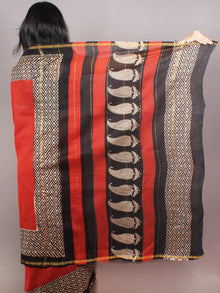 Red Beige Black Bagru Hand Block Printed & Hand Putai Chanderi Saree - S03170741