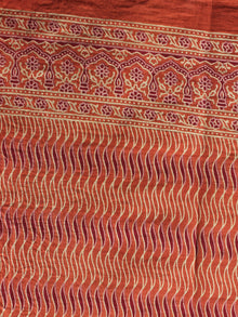 Red Beige Yellow Maroon Mughal Nakashi Ajrakh Hand Block Printed in Natural Vegetable Colors Cotton Mul Saree - S03170744