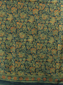 Dark Green Beige Mughal Nakashi Ajrakh Hand Block Printed in Natural Vegetable Colors Cotton Mul Saree - S03170746