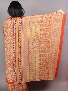 Red Beige Maroon Mughal Nakashi Ajrakh Hand Block Printed in Natural Vegetable Colors Cotton Mul Saree - S03170748