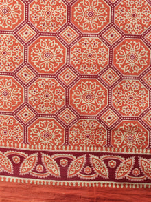 Red Beige Maroon Mughal Nakashi Ajrakh Hand Block Printed in Natural Vegetable Colors Cotton Mul Saree - S03170748