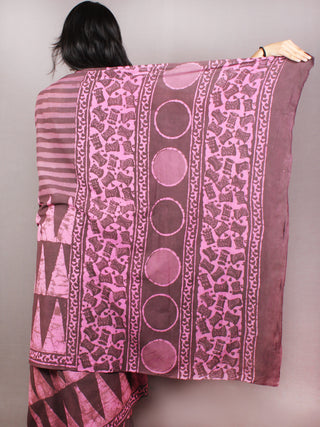 Brown Pink Dabu Cotton Hand Block Printed Saree - S03170749