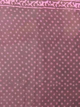 Brown Pink Dabu Cotton Hand Block Printed Saree - S03170749