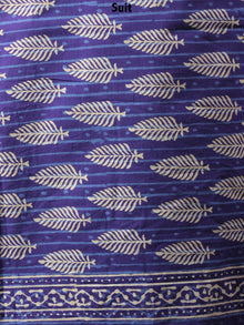 Indigo Beige Hand Block Printed Cotton Suit-Salwar Fabric With Chiffon Dupatta - S1628075